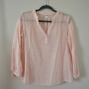Old Navy Pink Striped Linen Look Blouse